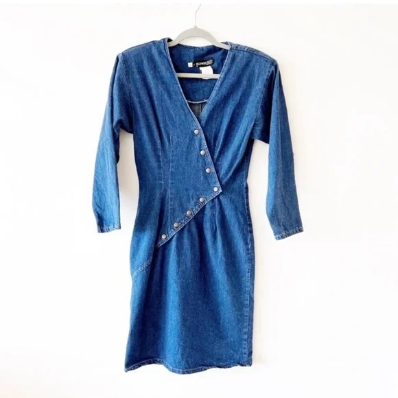 Vintage Dresses | Vintage Hollywood Blvd Denim Dress 80s Style Size 9 Snap Front | Color: Blue | Size: 9j | Allthatgolden's Closet